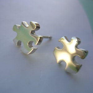Jigsaw Puzzle Earrings Sterling Silver Argentium Silver Ear Studs image 4