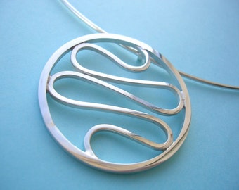 Sterling Silver Modern Wave Necklet - Solid 925 Silver Pendant