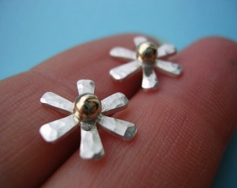 Sunburst Ear Studs - Silver and Gold with Shimmer Finish