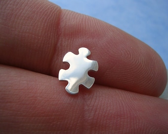 Mini Sterling Silver Puzzle Piece Earring - Men's or Women's Single Stud