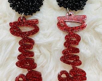 Dawgs Earrings UGA Georgia Bulldogs Earrings Georgia Res Black Earrings mascot Earrings UGA Black Red Earrings Beaded Go Dawgs