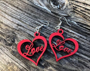 Love Earrings Valentine Earrings Red Heart Earrings