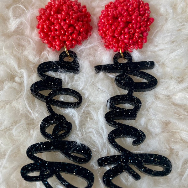 Wolf Pack Earrings NC State Earrings Spirit Earrings mascot Earrings Black Red Earrings Beaded NCSU Earrings Go Pack