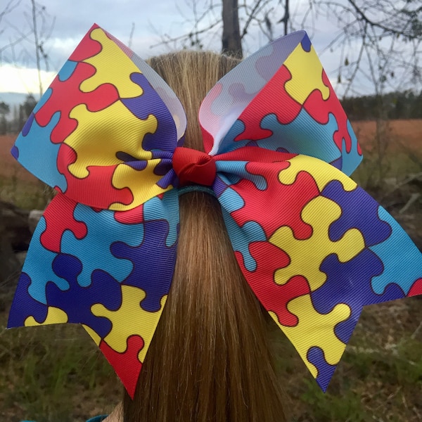 Autism Awareness Cheer Hair Bow