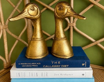 Duck Head Bookends office decor metal duck bookends, pair of antique looking duck bookends metal duck head statue