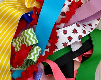 Scrap Ribbon Grab Bag 1/2 pound Mystery Ribbon Lot Many Colors and Designs