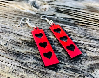 Heart Earrings Valentine Earrings Heart Pendant Wood Earrings Red Valentine Heart Earrings