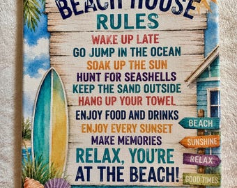 Beach House Rules Sign Beach House Rules Wall Art Beach House Canvas Beach House Decor Beach Vacation Wall Art Printed Canvas