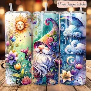 Floral Gnome Tumbler Wrap: Boho Spring 20oz Skinny Design (Digital Download)