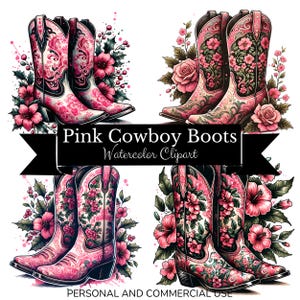 Bottes de cow-girl roses fleurs sauvages PNG, toile de style vintage rose floral western cowboy, téléchargement immédiat des cliparts pour la conception par sublimation