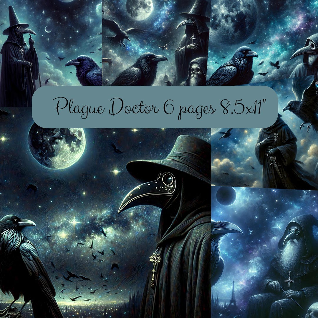 Plague Doctor & Raven Gothic Celestial Digital Collage: Junk Journal ...