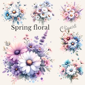 Lente bloemen clipart levendige bloemstukken met zachte pastel clipart voor instant download zomerbloem png voor sublimatie ontwerp