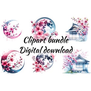 Conjunto de imágenes prediseñadas de Sakura Nature, paquete PNG de cerezo en flor, paquete de diseños de sublimación japoneses, conjunto de archivos digitales, imágenes prediseñadas de primavera floral japonesa