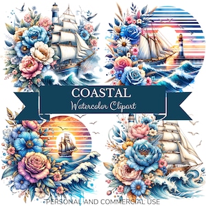 Clipart náutico floral Faro png pescador png flor de primavera png descarga digital clipart costero clipart floral diseño de sublimación