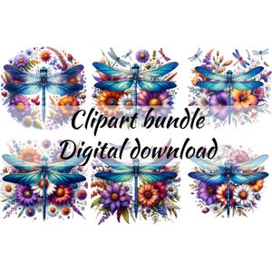 Aquarel libel bloemen clipart sublimaties bundel, insect png-clipart, decoratieve collectie libellen kaarten maken uitnodiging png-set