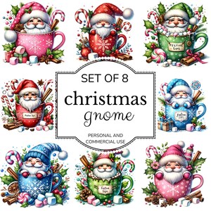Watercolor Hot Cocoa Gnomes Clipart, Cute Christmas Gnomes Clipart, Festive Gnomes Clipart, Gnomes PNG, Holiday Sublimation Digital Files