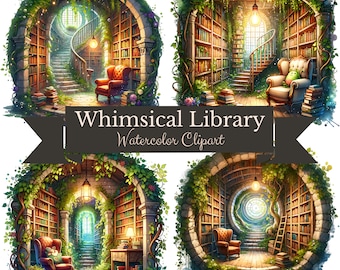 Whimsical Library PNG: Bookstore Clipart, Booktok Design (Digital Download)