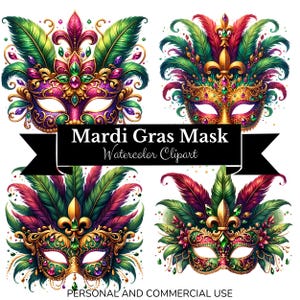 Mardi Gras Maske Clipart Set, Festival Maske Clipart, Maskerade Clipart, Federmaske Sublimation, Fantasy Karneval, Mardi Gras Karneval