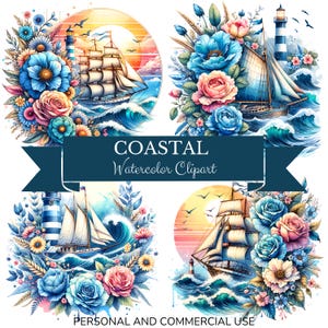 Clipart náutico floral Faro png pescador png flor de primavera png descarga digital clipart costero clipart floral diseño de sublimación