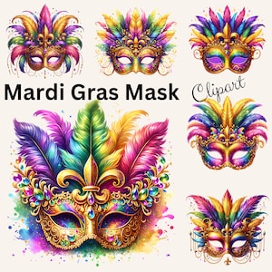 Mardi Gras Maske Clipart Set, Festival Maske Clipart, Maskerade Clipart, Federmaske Sublimation, Fantasy Karneval, Mardi Gras Karneval