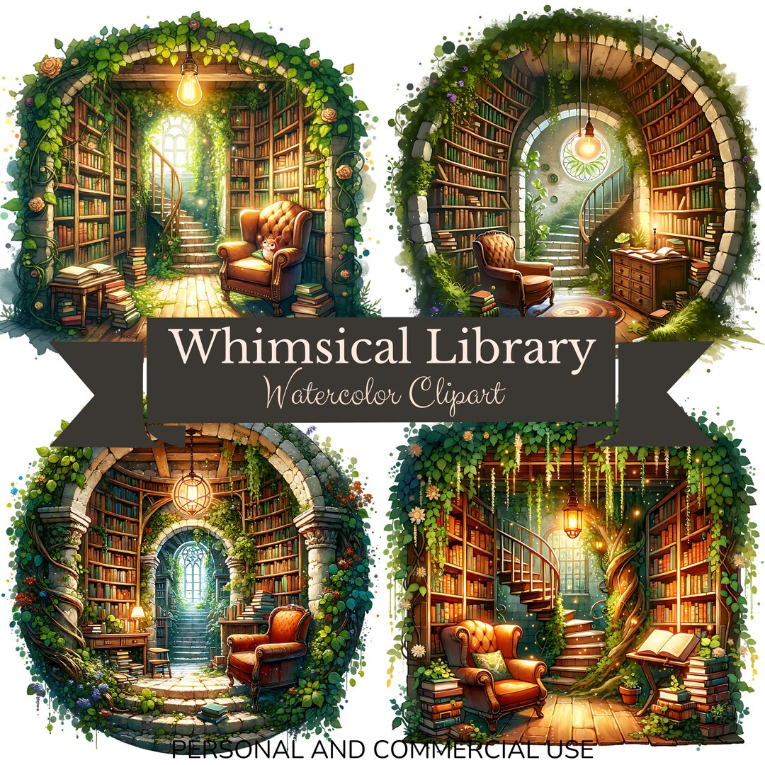 Whimsical Library PNG: Bookstore Clipart, Reading Design (digital ...
