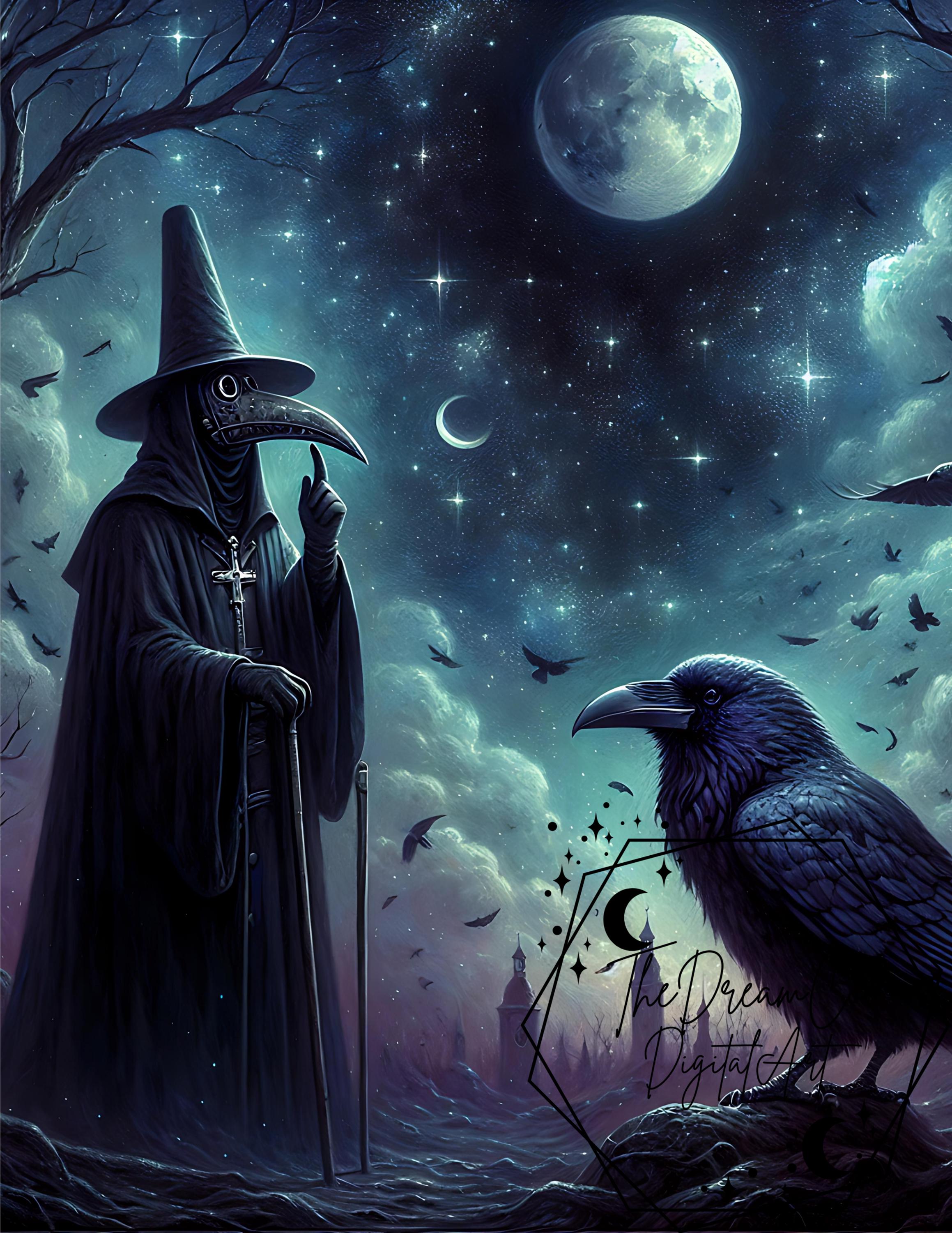 Plague Doctor & Raven Gothic Celestial Digital Collage: Junk Journal ...