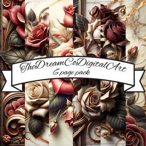 3D Vintage Rose Design digitaler Download Floral Junk Journal Papier, Printable Projekte Ephemera Junk Journal,Scrapbook Seite Marmor Hintergrund