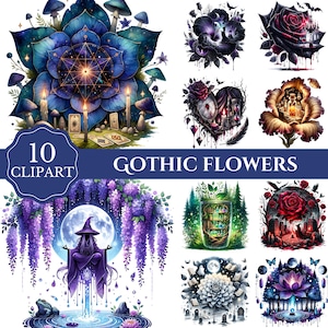 Gothic Flowers PNG Clipart Pack: Mystic Floral Designs (Digital Download)