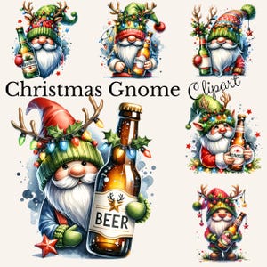 Christmas Gnome Clipart Instant Download Sublimation Design Funny Christmas Santa Beer Shirt PNG, digital download Christmas Holiday png