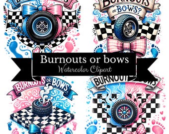 Burnouts or Bows Clipart: Gender Reveal Design (Digital PNG File)