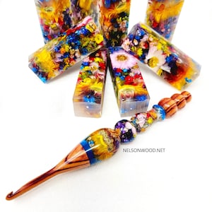 FLOWERS a Hand Turned Crochet Hook Made in USA by Texas Artist Bryan Nelson image 1