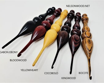 Exotic Woods 6 Pack Hand Turned Wooden Crochet Hook Made in USA by Texas Artist Bryan Nelson