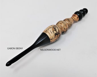 Handcrafted Spalted Maple with Gabon Ebony a Handcrafted Wooden Crochet Hook Made in USA by Texas Artist Bryan Nelson