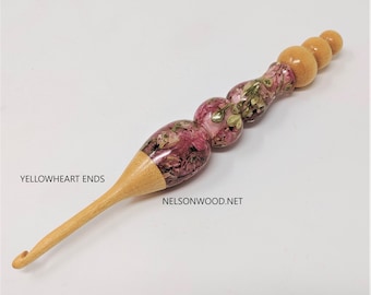 Pink Larkspur Flower Hand Turned Crochet Hook Made in USA by Texas Artist Bryan Nelson