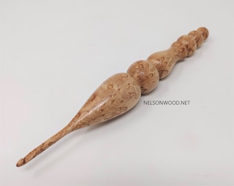 Hand Turned Bird's Eye Maple Wooden Crochet Hook Made in USA by Texas Wood Artist Bryan Nelson