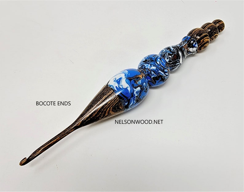 Spruce Cone Blue Hand Turned Crochet Hook Made in USA by Texas Artist Bryan Nelson image 6