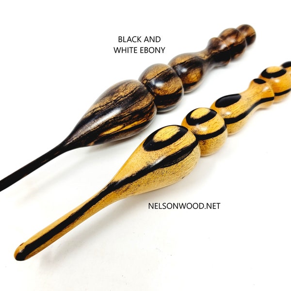 Hand Turned Exotic Black and White Ebony a Hand Made Wooden Crochet Hook Made in USA by Texas Artist Bryan Nelson