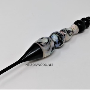 Mother of Pearl with Gabon Ebony Hand Turned Crochet Hook Made in USA by Texas Artist Bryan Nelson