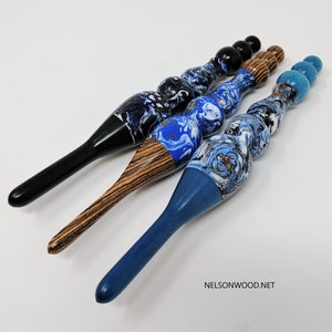 Spruce Cone Blue Hand Turned Crochet Hook Made in USA by Texas Artist Bryan Nelson image 1