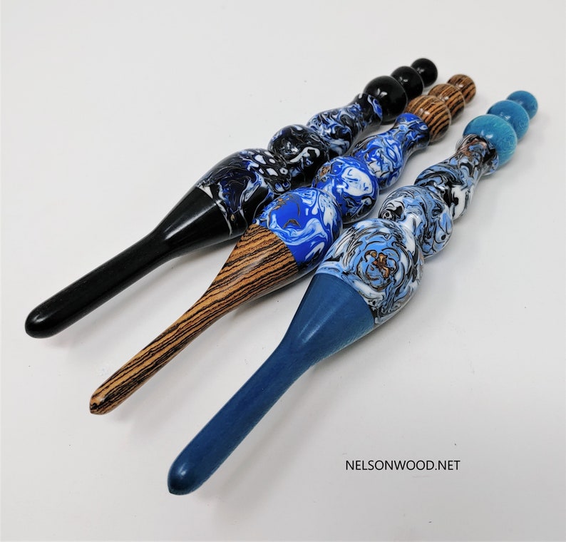 Spruce Cone Blue Hand Turned Crochet Hook Made in USA by Texas Artist Bryan Nelson image 1