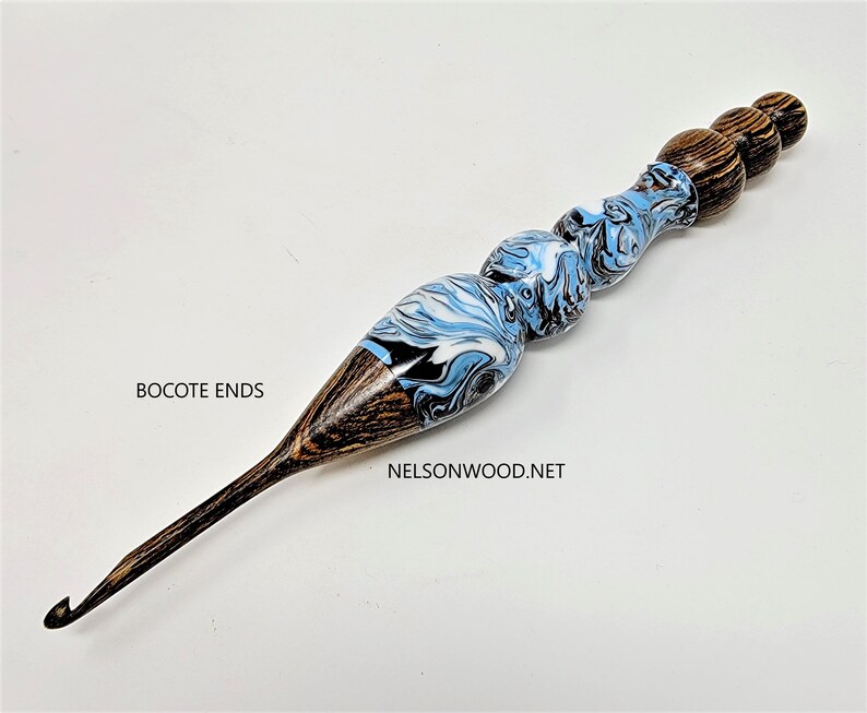 Spruce Cone Blue Hand Turned Crochet Hook Made in USA by Texas Artist Bryan Nelson image 4