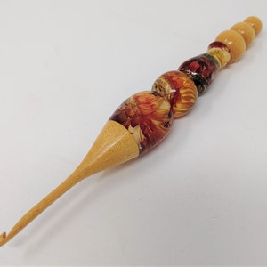 Orange Straw Flower Hand Turned Crochet Hook Made in USA by Texas Artist Bryan Nelson image 6