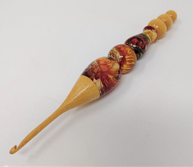 Orange Straw Flower Hand Turned Crochet Hook Made in USA by Texas Artist Bryan Nelson image 6