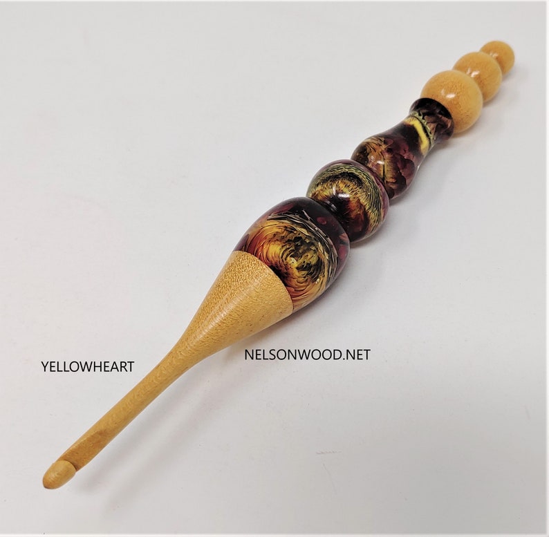 Orange Straw Flower Hand Turned Crochet Hook Made in USA by Texas Artist Bryan Nelson image 2