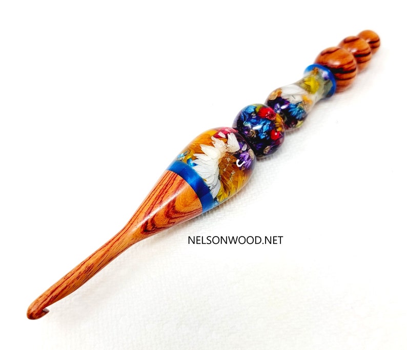 FLOWERS a Hand Turned Crochet Hook Made in USA by Texas Artist Bryan Nelson image 2