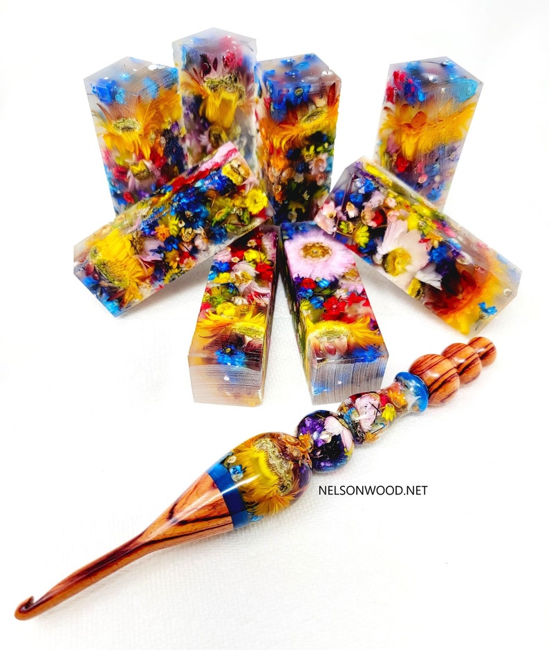 FLOWERS a Hand Turned Crochet Hook Made in USA by Texas Artist Bryan Nelson image 1