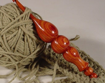 Hand Turned Exotic Tulipwood Wooden Crochet Hook Made in USA by Texas Wood Artist Bryan Nelson