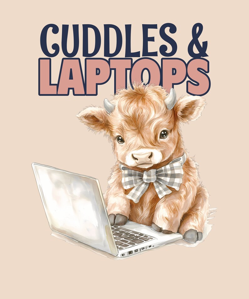 Cute Baby Highland Cow Typing Away on a Laptop, Transparent Png ...