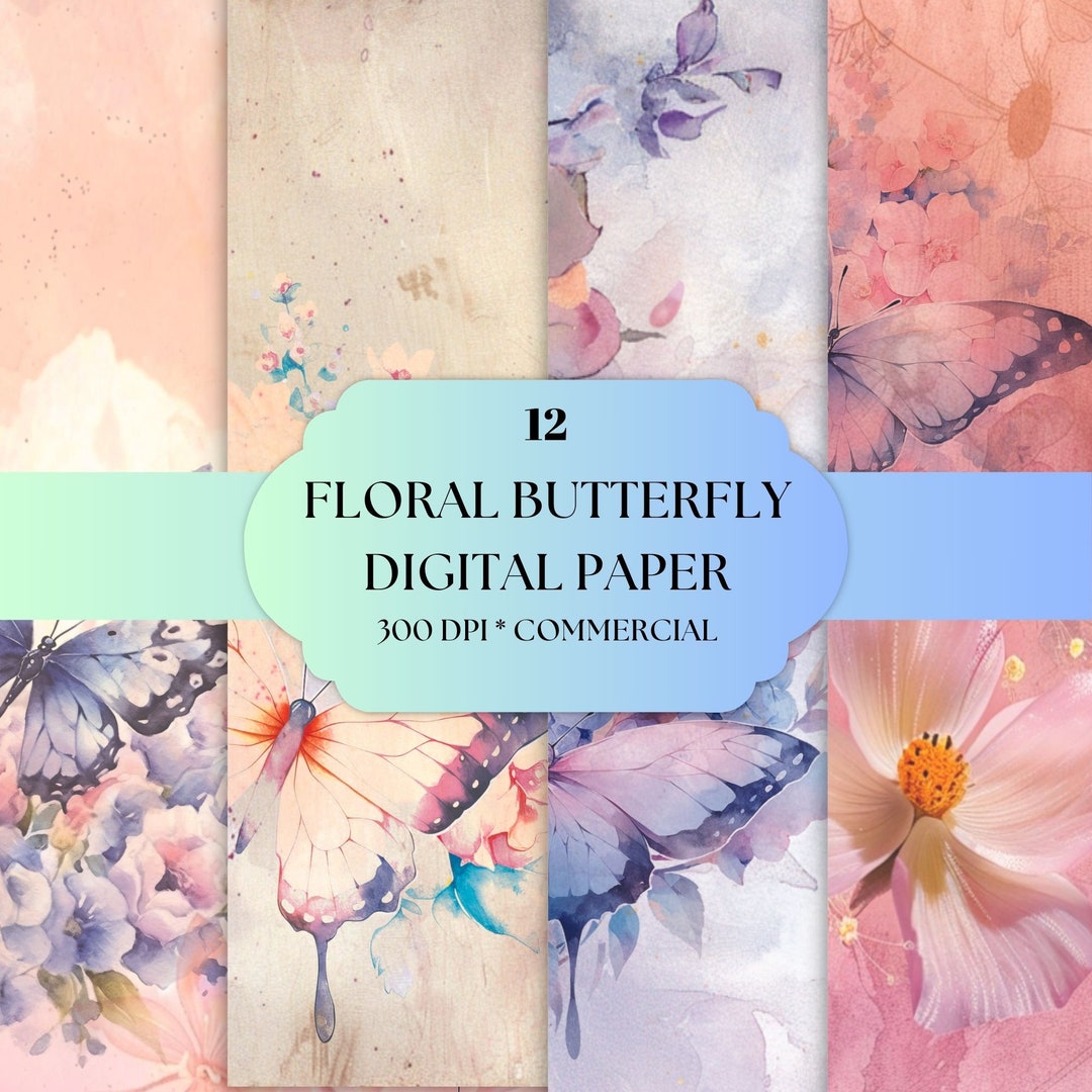 Watercolor Floral Butterfly Junk Art Journal Pages, Vintage Butterflies ...