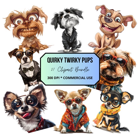 Cute And Funny, Crazy Dog PNG Clipart Bundle, 37 High Quality 300DPI Images, Commercial Use, Digital Download, Junk Journal, Paper Craft